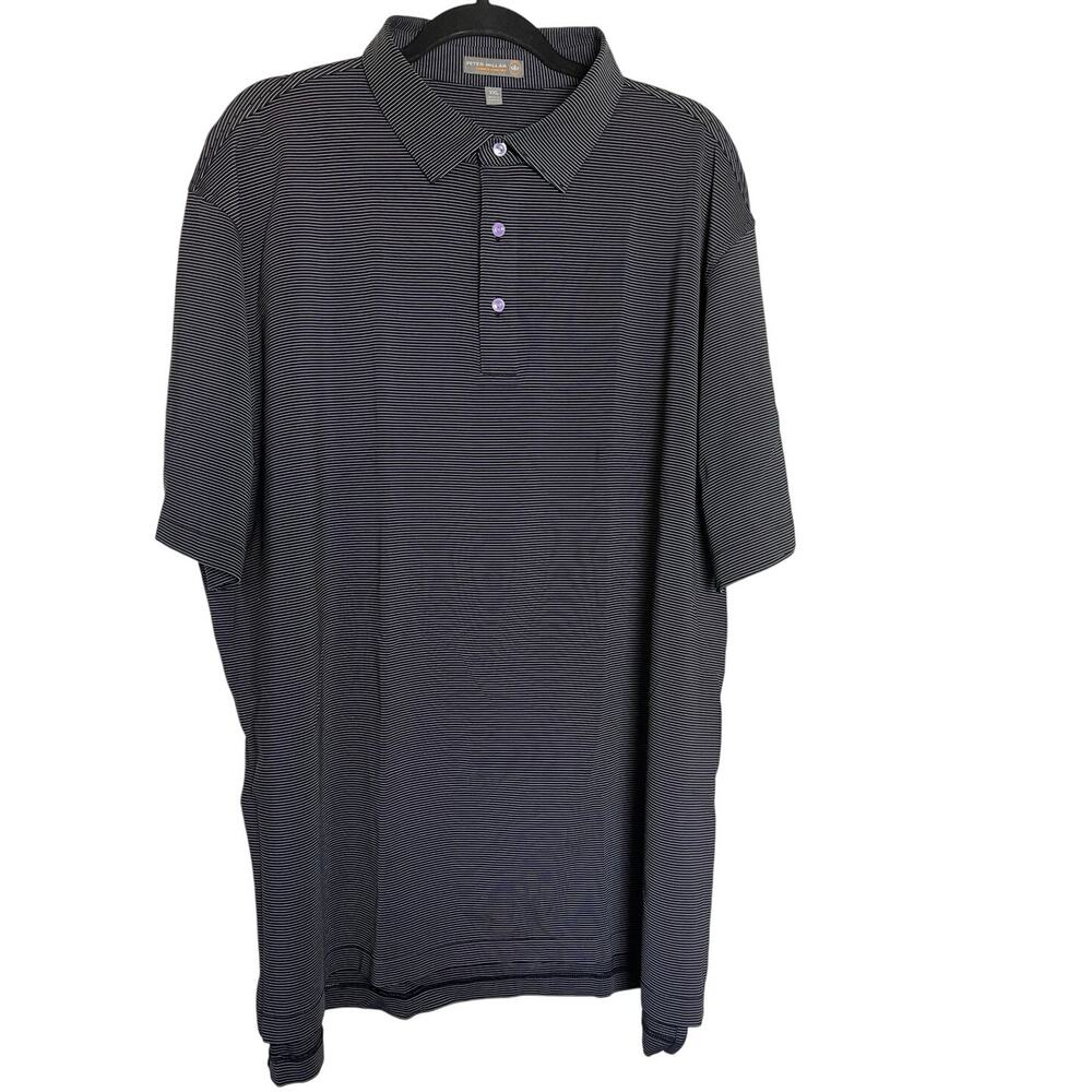 Peter Millar | Summer Comfort Black & White Stripe Polo Shirt Size XXL